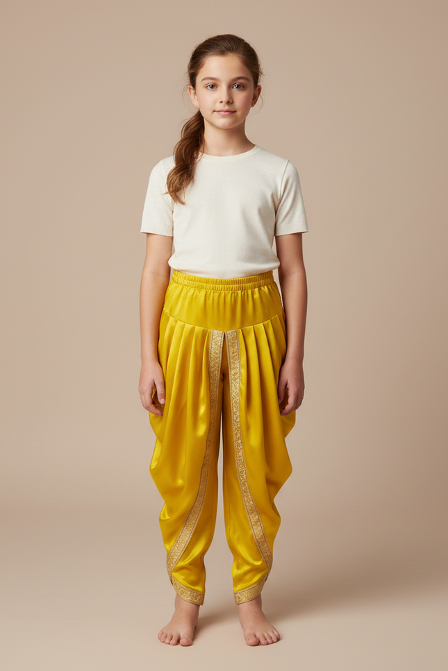 Pantalon À Pince Jaune Satiné Ample Plissé Doré Enfant