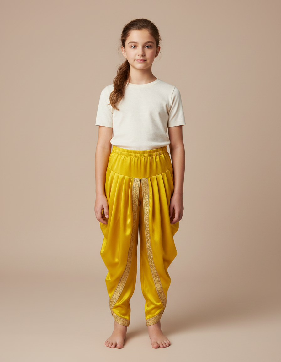Pantalon À Pince Jaune Satiné Ample Plissé Doré Enfant