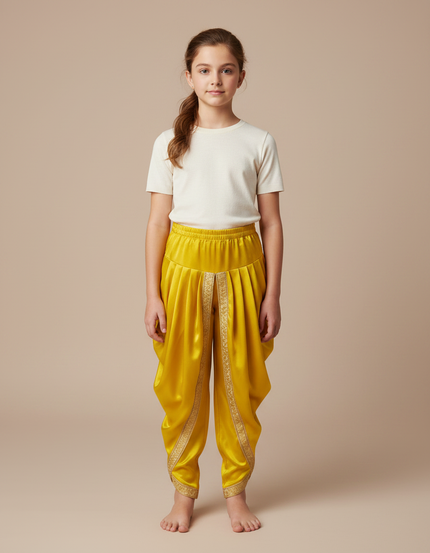 Pantalon À Pince Jaune Satiné Ample Plissé Doré Enfant