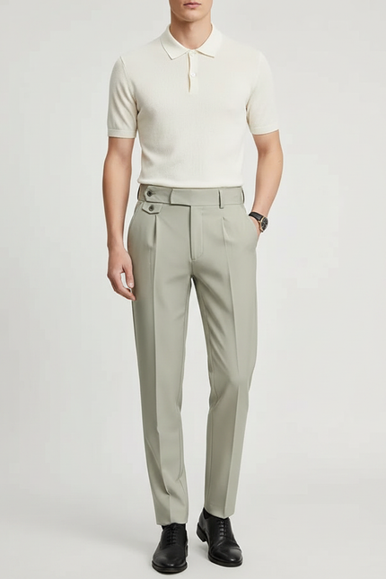 Pantalon À Pince Gris Clair Droit Élégant Homme - Gabardine