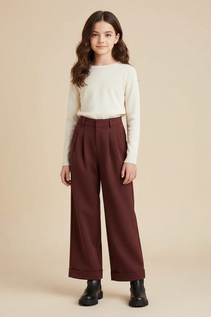 Pantalon À Pince Marron Ample Plissé Épais Casual - Polyester