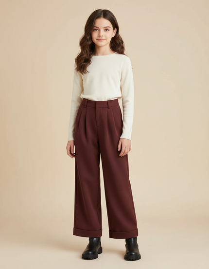 Pantalon À Pince Marron Ample Plissé Épais Casual - Polyester