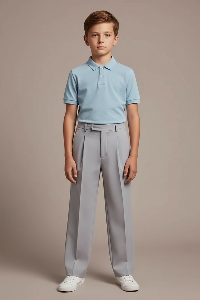 Pantalon À Pince Gris Ample Plissé Décontracté Enfant - Gabardine