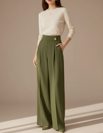 Pantalon À Pince Vert Militaire Ample Fluide Femme - Kaki Viscose