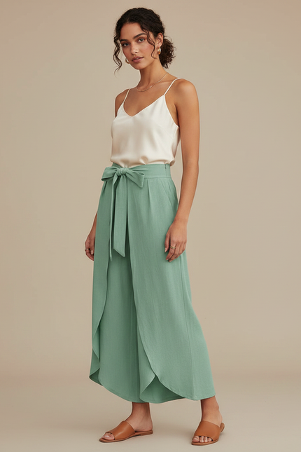 Pantalon À Pince Vert Menthe Fluide Ample Élégant - Lin