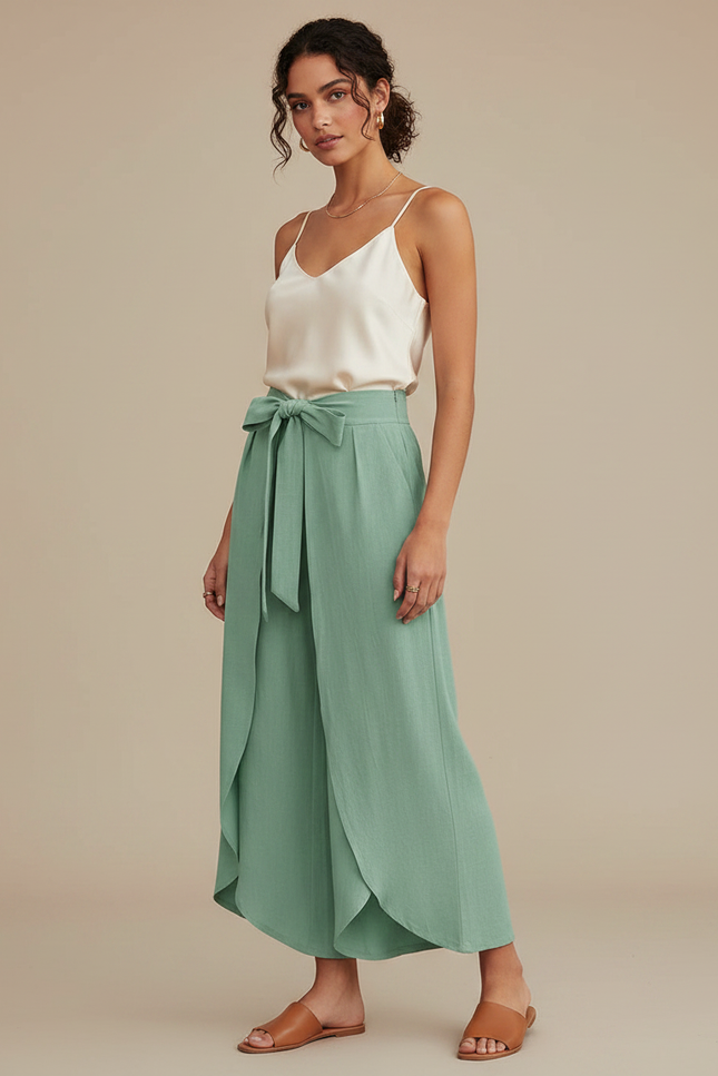 Pantalon À Pince Vert Menthe Fluide Ample Élégant - Lin