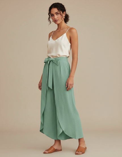 Pantalon À Pince Vert Menthe Fluide Ample Élégant - Lin