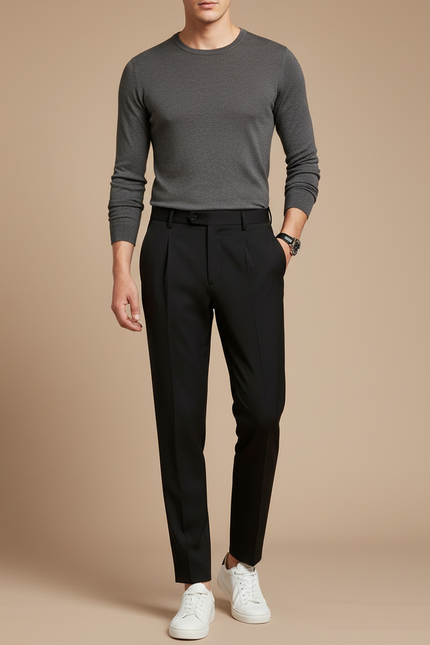 Pantalon À Pince Noir Plissé Slim Business Homme - Gabardine
