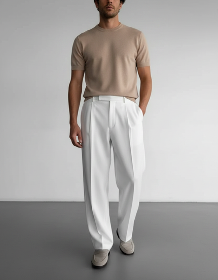Pantalon À Pince Blanc Ample Plissé Élégant Homme - Polyester
