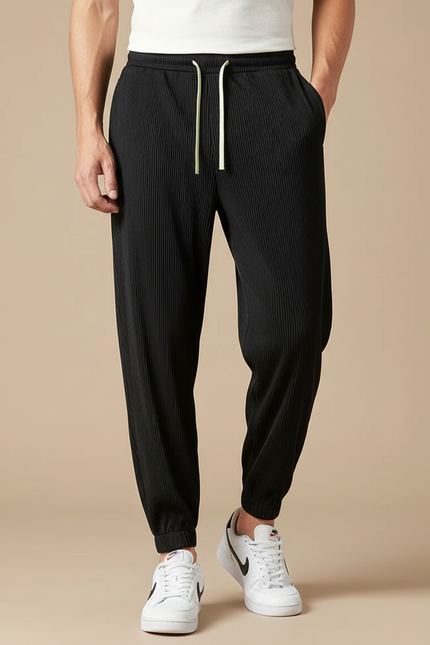 Pantalon À Pince Noir Plissé Ample Léger Fluide - Polyester