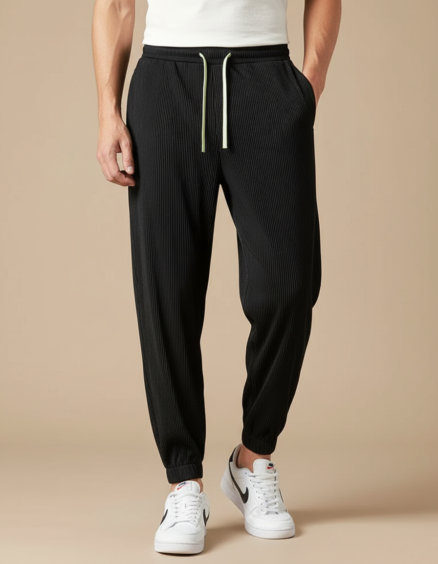 Pantalon À Pince Noir Plissé Ample Léger Fluide - Polyester