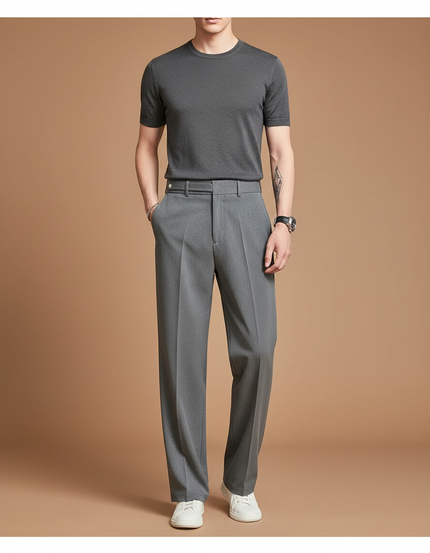 Pantalon À Pince Gris Élégant Droit Décontracté Homme - Polyester