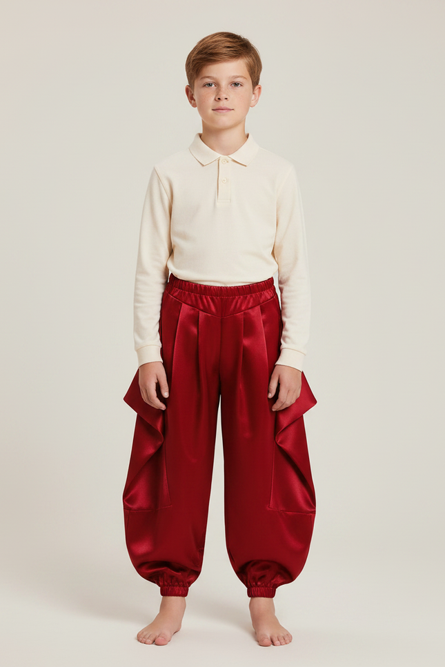 Pantalon À Pince Rouge Satiné Ample Plissé Enfant