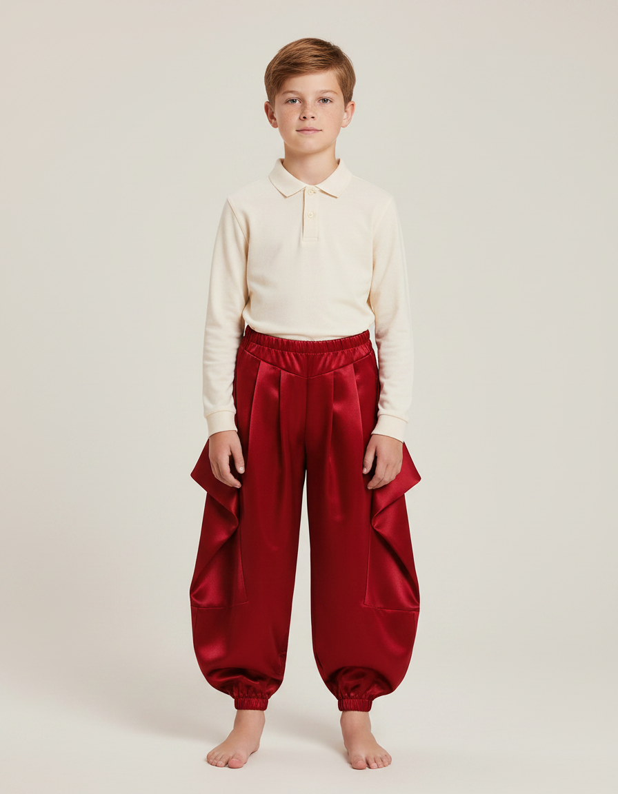 Pantalon À Pince Rouge Satiné Ample Plissé Enfant
