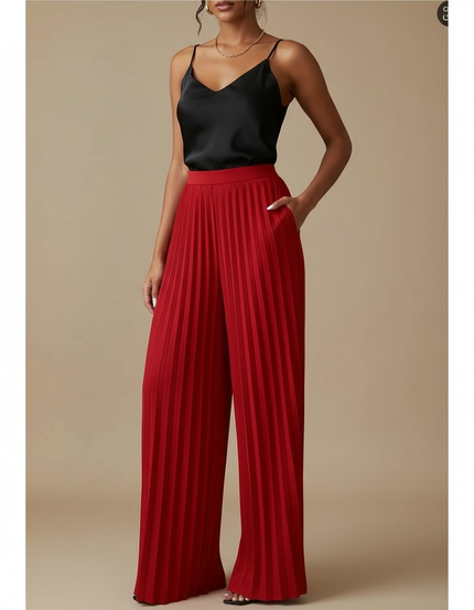 Pantalon À Pince Rouge Plissé Fluide Élégant - Polyester
