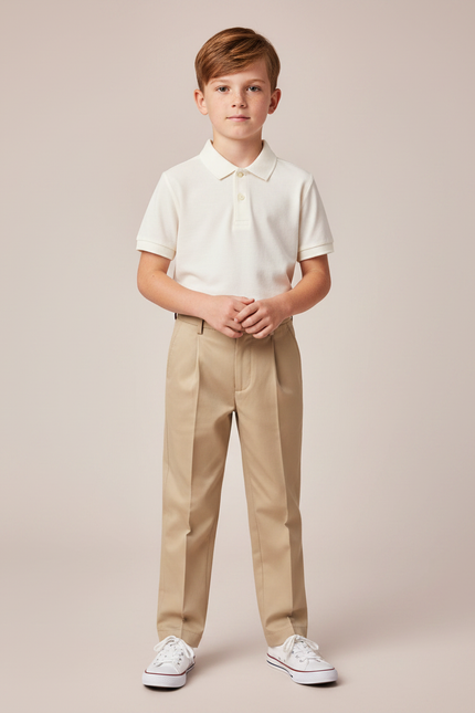 Pantalon À Pince Beige Plissé Droit Enfant Élégant - Gabardine