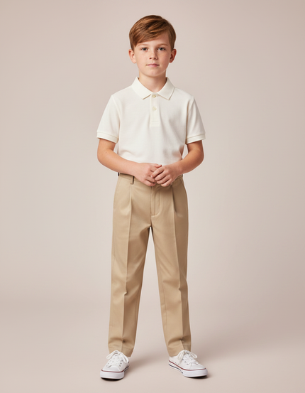 Pantalon À Pince Beige Plissé Droit Enfant Élégant - Gabardine