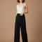 Pantalon À Pince Noir Plissé Fluide Femme Élégant - Polyester