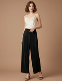 Pantalon À Pince Noir Plissé Fluide Femme Élégant - Polyester