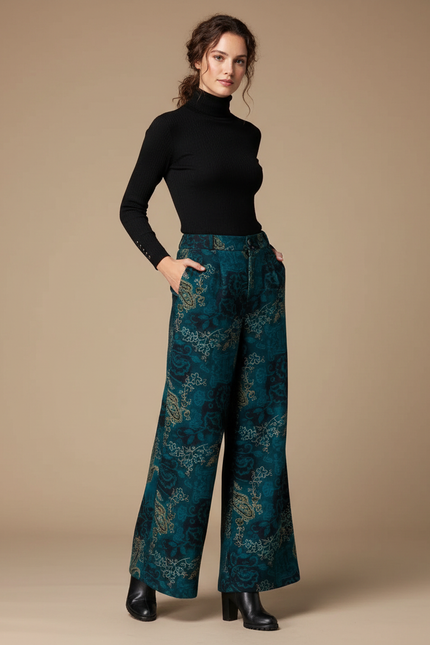 Pantalon À Pince Imprimé Fleuri Ample Fluide Décontracté - Viscose