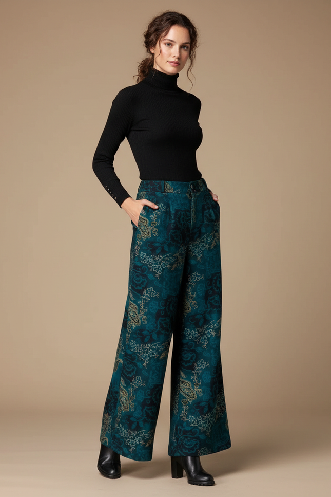 Pantalon À Pince Imprimé Fleuri Ample Fluide Décontracté - Viscose