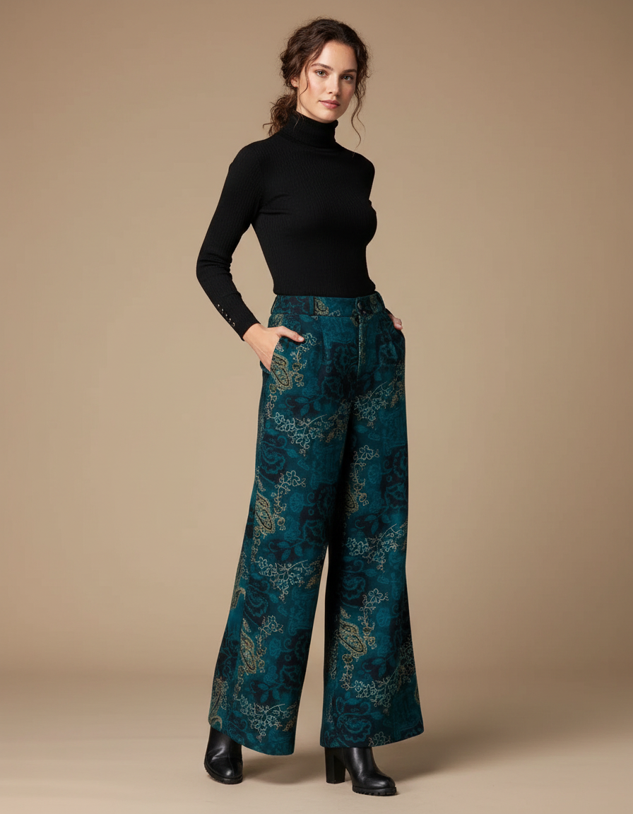 Pantalon À Pince Imprimé Fleuri Ample Fluide Décontracté - Viscose