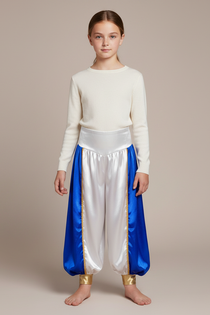 Pantalon À Pince Satiné Bleu Blanc Enfant Arabe - Multicolore