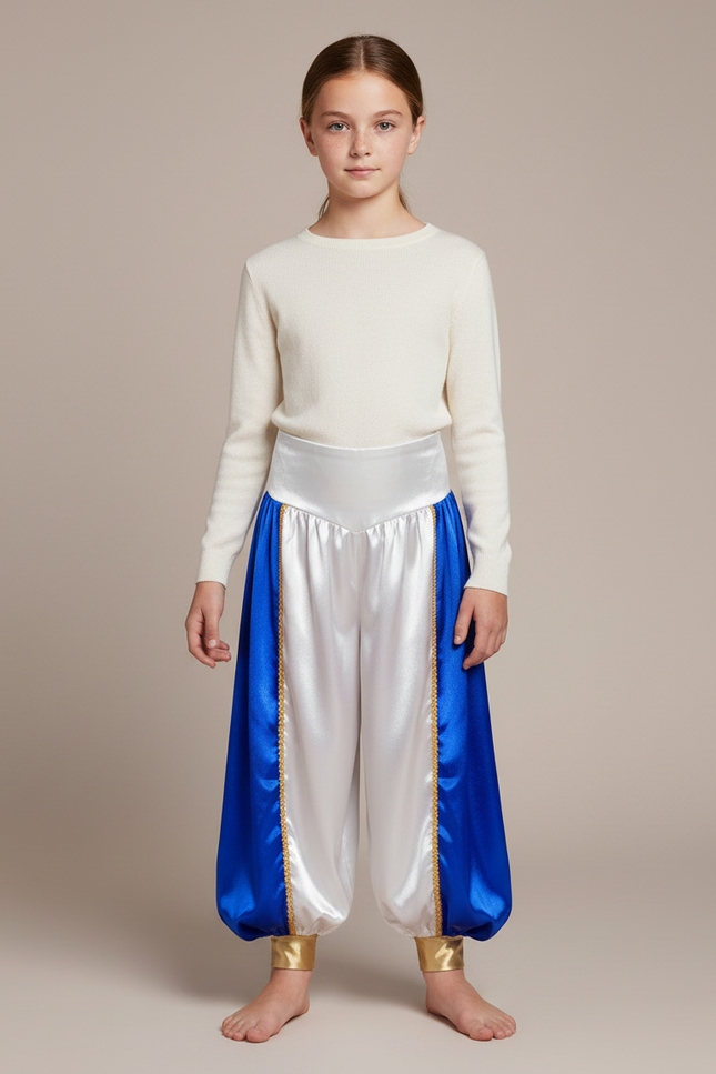 Pantalon À Pince Satiné Bleu Blanc Enfant Arabe - Multicolore