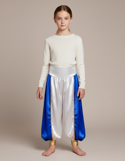Pantalon À Pince Satiné Bleu Blanc Enfant Arabe - Multicolore