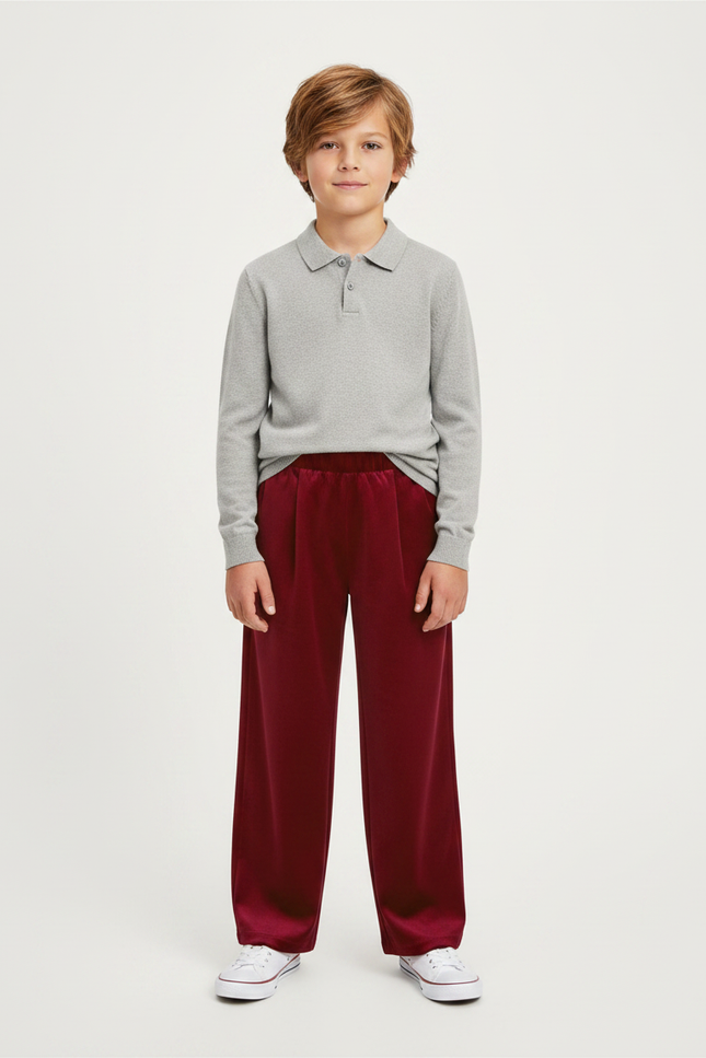Pantalon À Pince Velours Bordeaux Ample Confortable Enfant