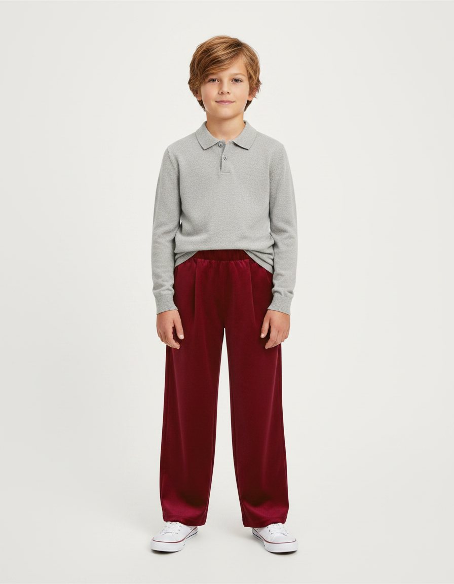 Pantalon À Pince Velours Bordeaux Ample Confortable Enfant