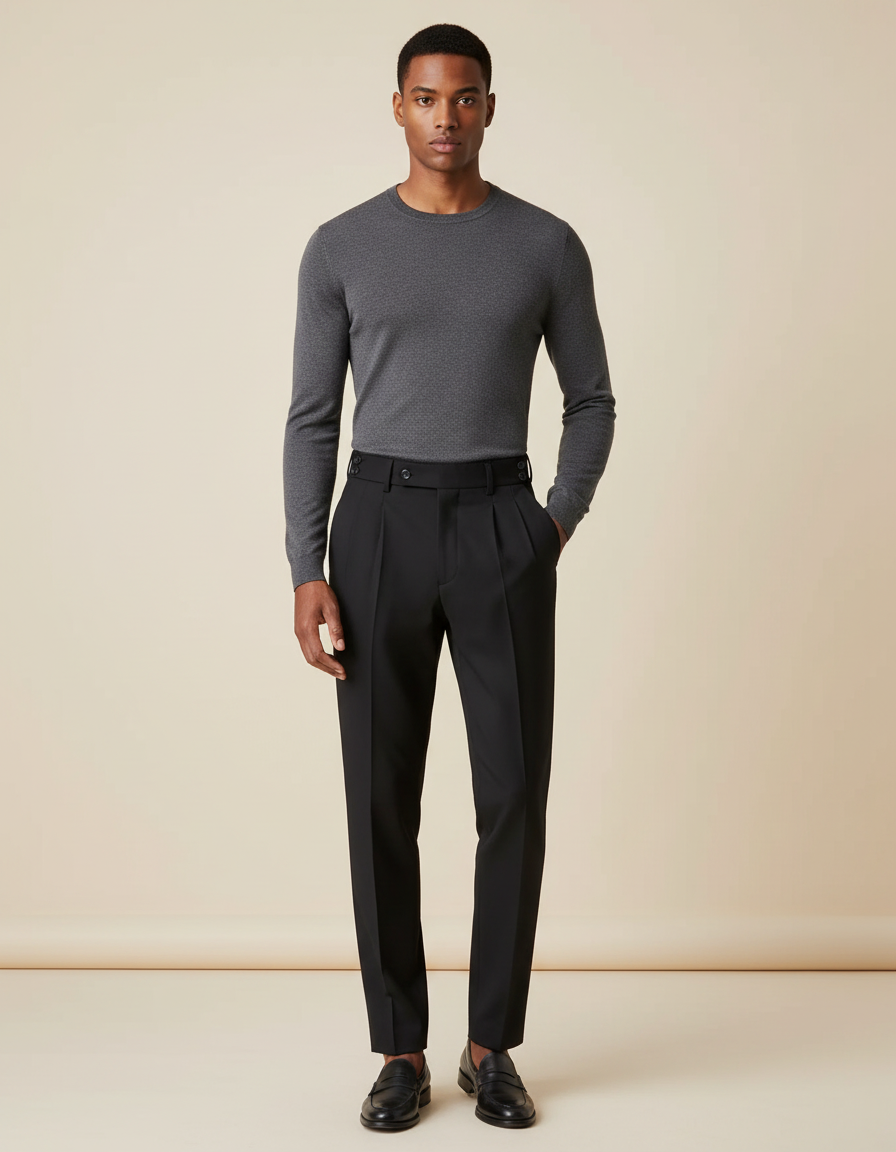 Pantalon À Pince Noir Plissé Élégant Homme Slim - Gabardine