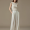 Pantalon À Pince Blanc Cassé Rayé Fluide Ample Élégant - Lin