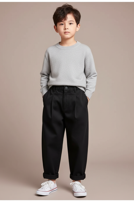 Pantalon À Pince Noir Plissé Ample Enfant Coton