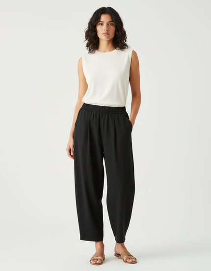 Pantalon À Pince Noir Ample Lin Décontracté Femme