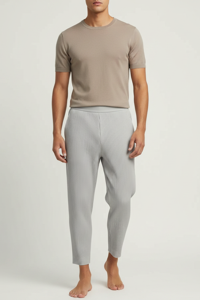 Pantalon À Pince Gris Plissé Fluide Décontracté Homme - Polyester