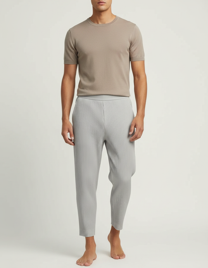 Pantalon À Pince Gris Plissé Fluide Décontracté Homme - Polyester