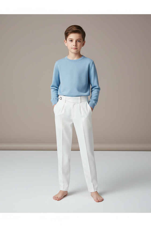 Pantalon À Pince Blanc Plissé Élégant Garçon - Gabardine
