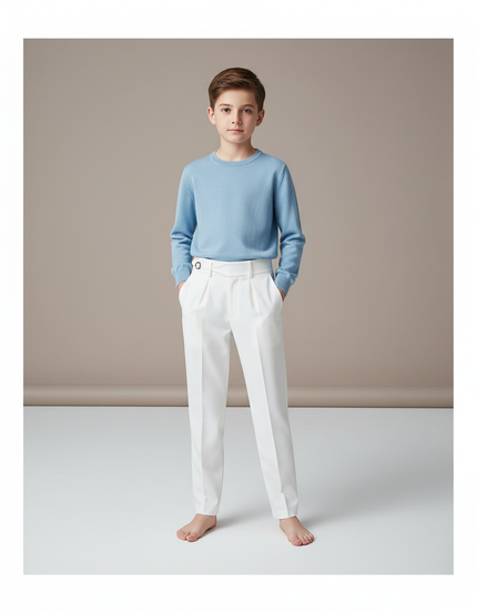 Pantalon À Pince Blanc Plissé Élégant Garçon - Gabardine