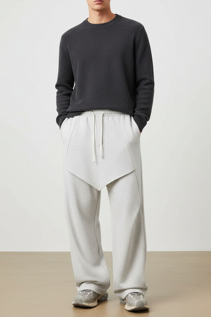 Pantalon À Pince Gris Ample Droit Décontracté Homme - Molleton