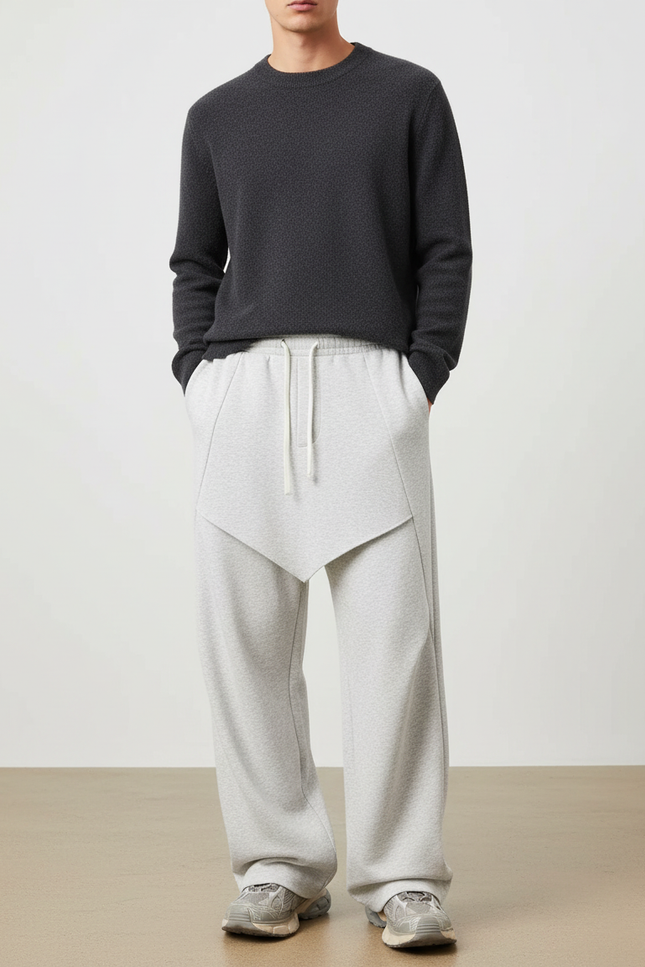 Pantalon À Pince Gris Ample Droit Décontracté Homme - Molleton