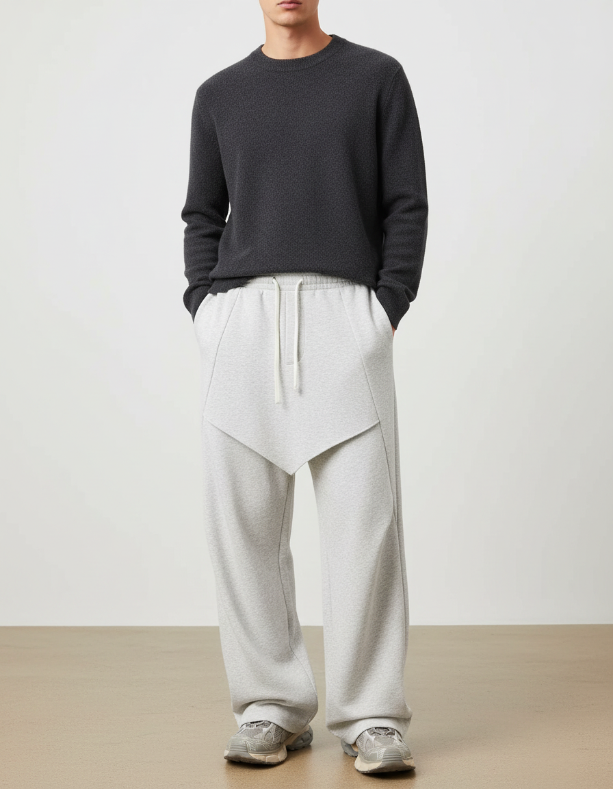 Pantalon À Pince Gris Ample Droit Décontracté Homme - Molleton