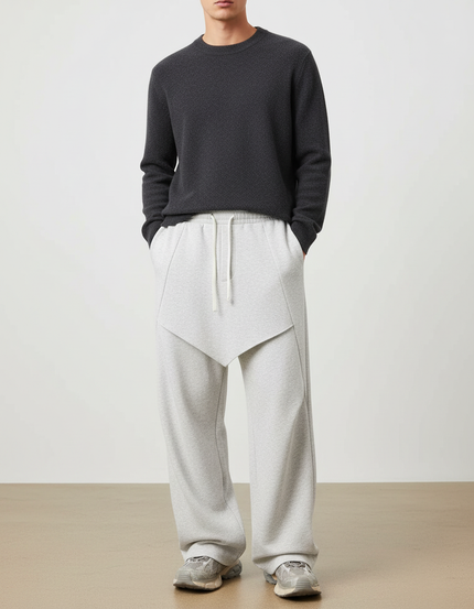 Pantalon À Pince Gris Ample Droit Décontracté Homme - Molleton
