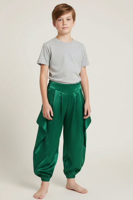 Pantalon À Pince Vert Satiné Ample Enfant
