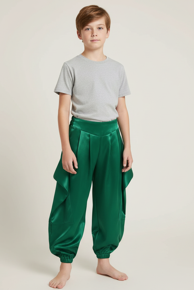 Pantalon À Pince Vert Satiné Ample Enfant