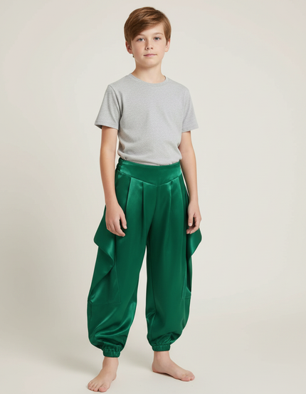 Pantalon À Pince Vert Satiné Ample Enfant