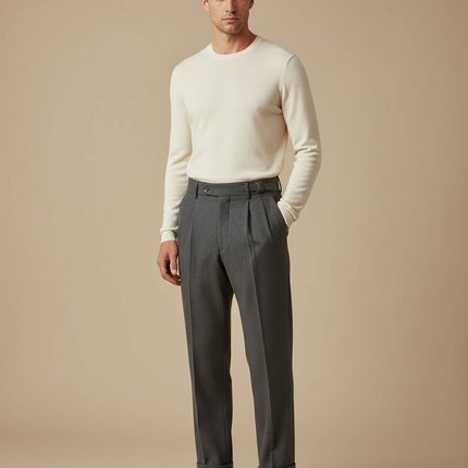 Pantalon À Pince Gris Anthracite Laine Plissé Homme Élégant