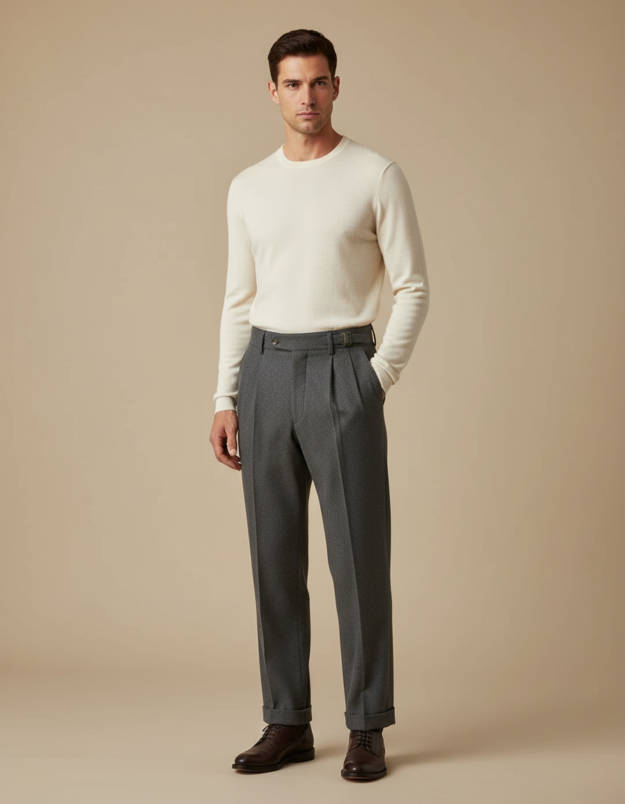 Pantalon À Pince Gris Anthracite Laine Plissé Homme Élégant