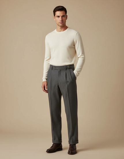 Pantalon À Pince Gris Anthracite Laine Plissé Homme Élégant