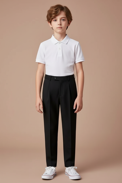 Pantalon À Pince Noir Droit Classique Garçon Élégant - Polyester